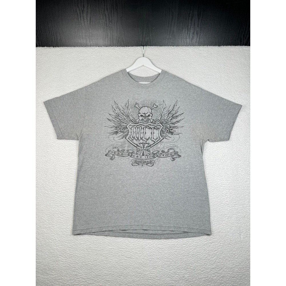 Vtg West Coast Choppers Shirt XL - Y2k Mens Gray Biker Skull Wings Grunge